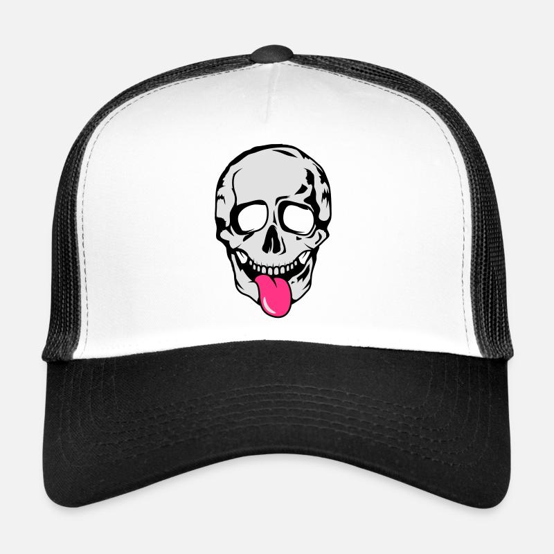 Skull streckt Zunge raus - Trucker Cap - Weiß/Schwarz