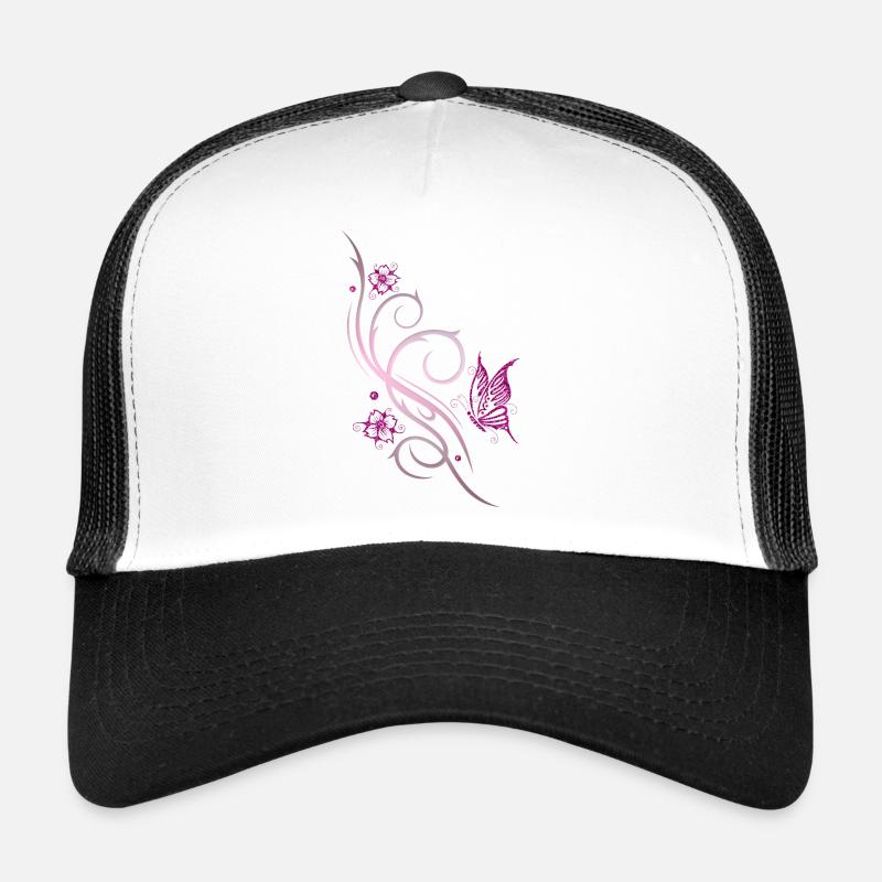 Fleurs de fleurs de cerisier papillon - Casquette trucker - blanc/noir