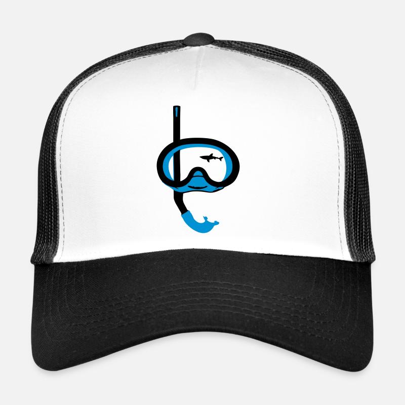 Taucherbrille und Hai - Trucker Cap - Weiß/Schwarz