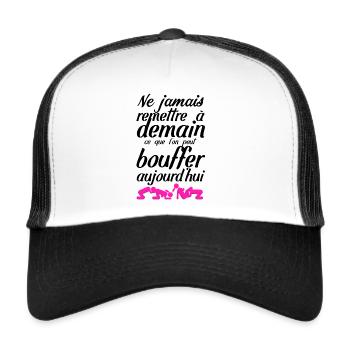 humour couple sexe amour bouffer chatte citation - Casquette trucker  - blanc/noir - Devant