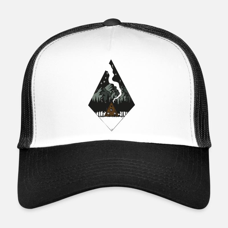 Cabane forestière sous montagnes enneigées Casquette trucker 