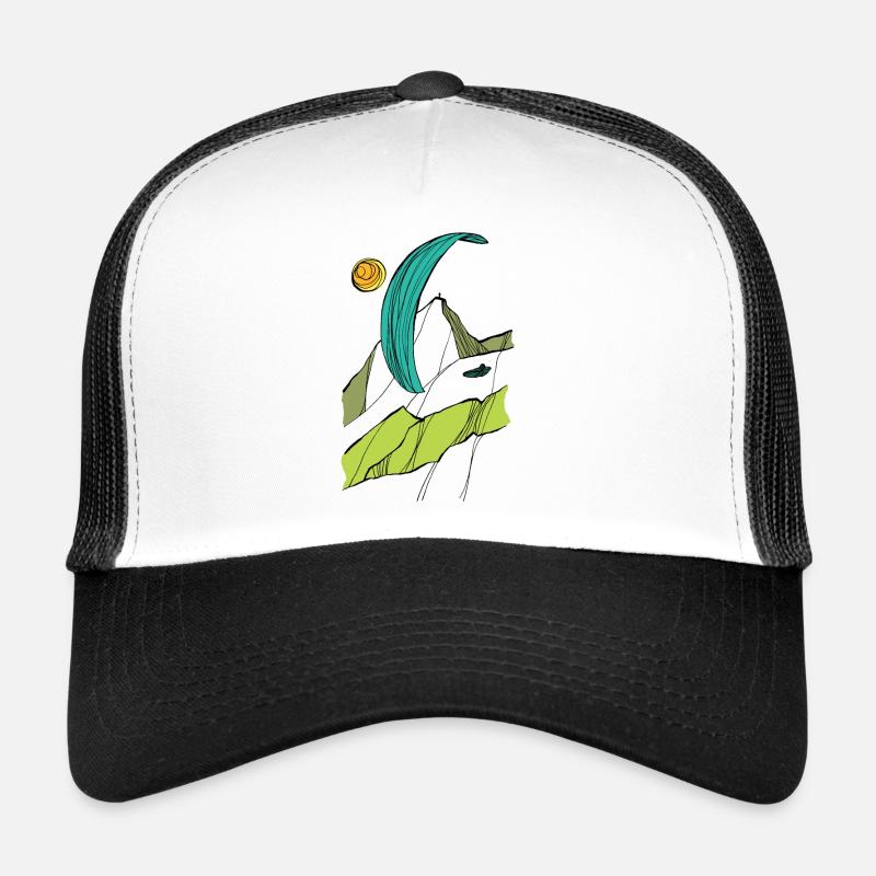 Paragleiter Alpen Linien schwarz Farbe Gleitschirm - Trucker Cap - Weiß/Schwarz