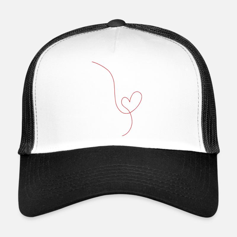 Rote Herzlinienzeichnung - Trucker Cap - Weiß/Schwarz