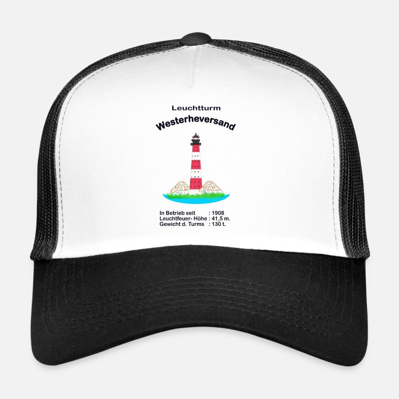 Westerheversand Leuchtturm Motiv, handgezeichnet - Trucker Cap - Weiß/Schwarz