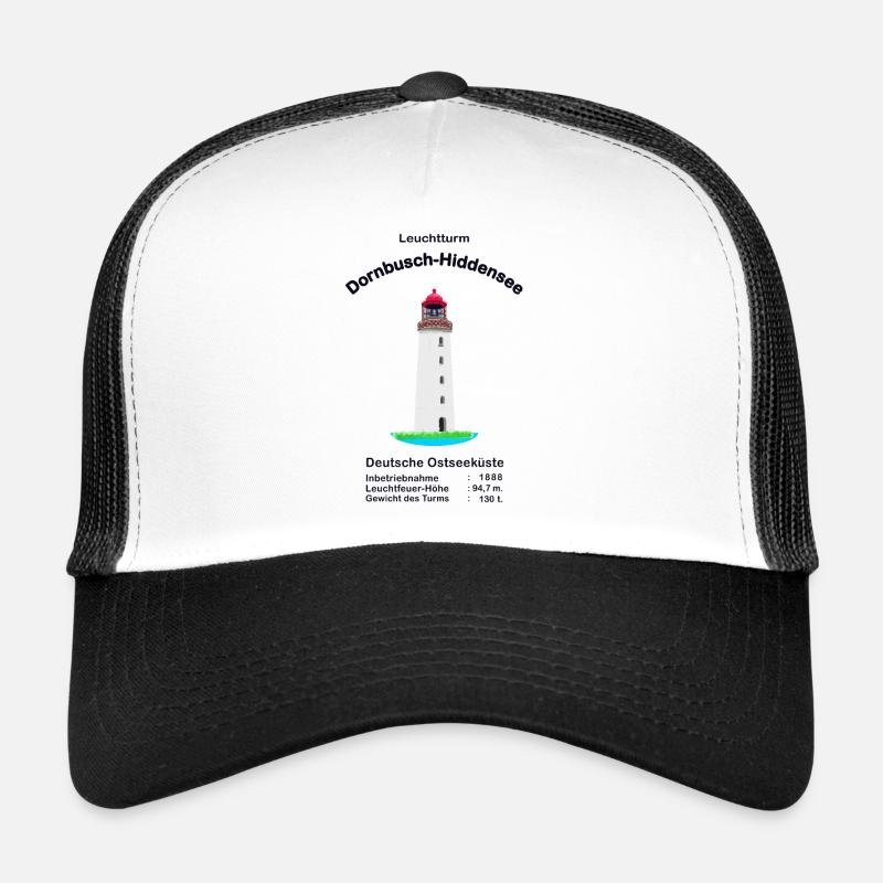 Leuchtturm Dornbusch- Hiddensee, Zeichnung - Trucker Cap - Weiß/Schwarz