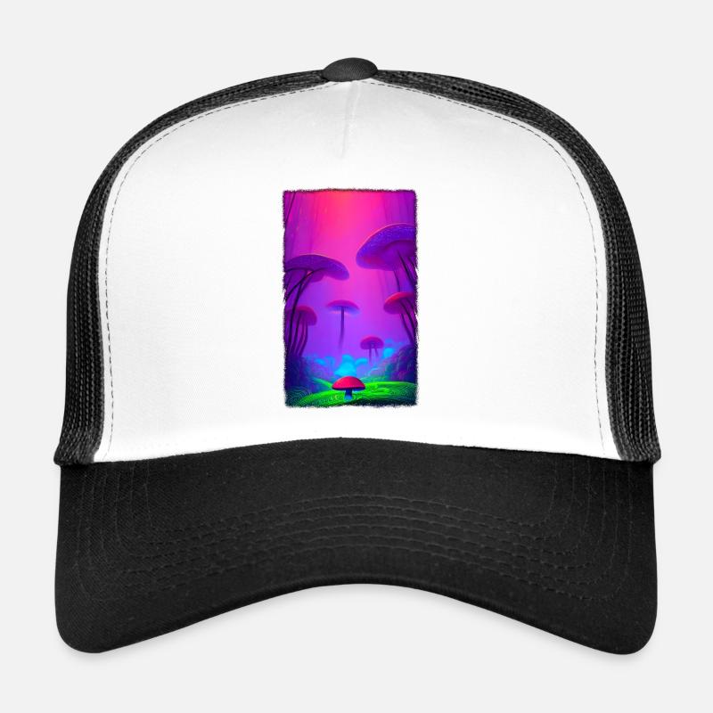 Champignon Forêt verticale 2 - Casquette trucker  - blanc/noir