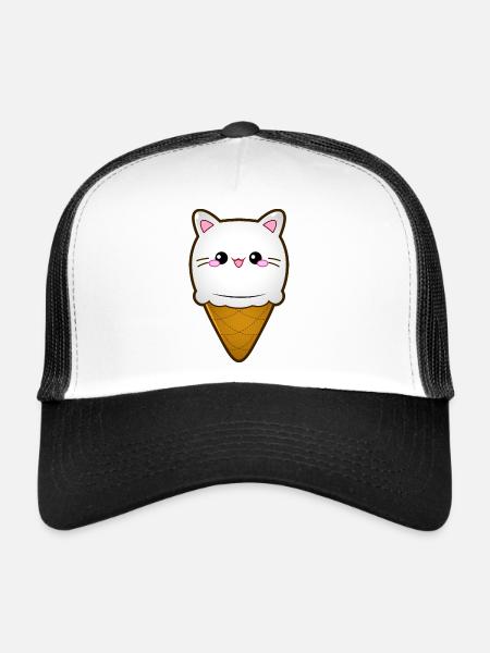 Crème glacée Chat Crème glacée Chat glace Boule de crème glacée à la vanille - Casquette trucker  - blanc/noir - Devant