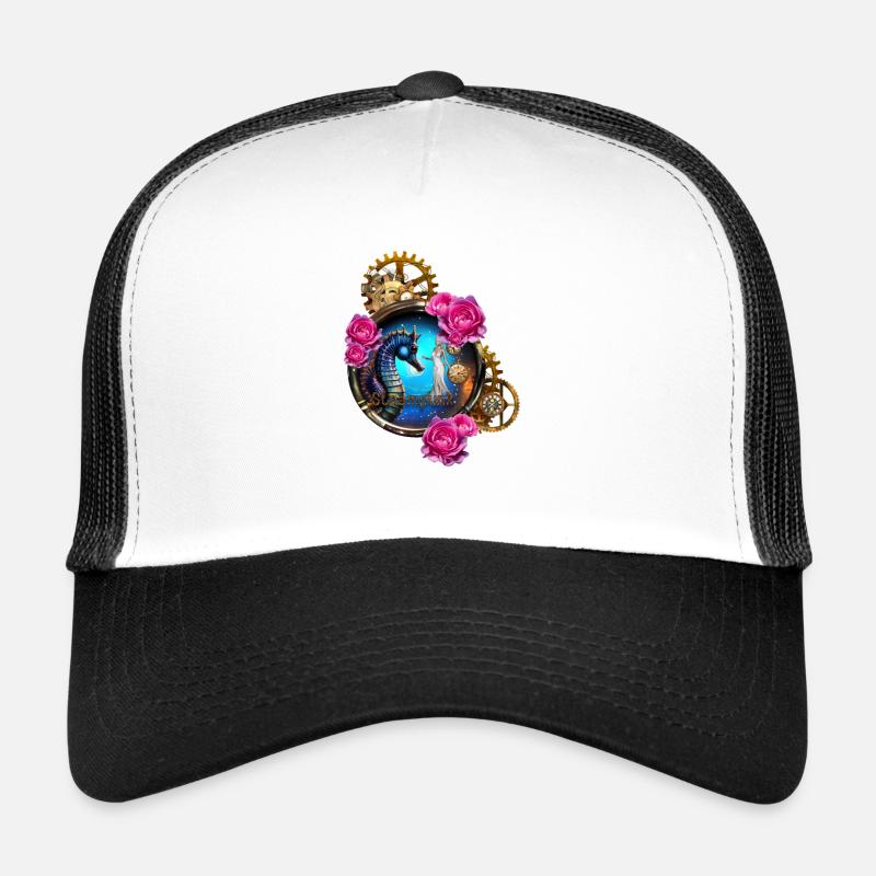 Schönes Steampunk-Design mit Seepferdchen - Trucker Cap - Weiß/Schwarz