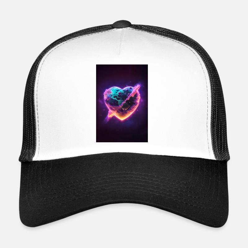 Planète en forme de cœur dans l’espace Univers coloré Casquette trucker 