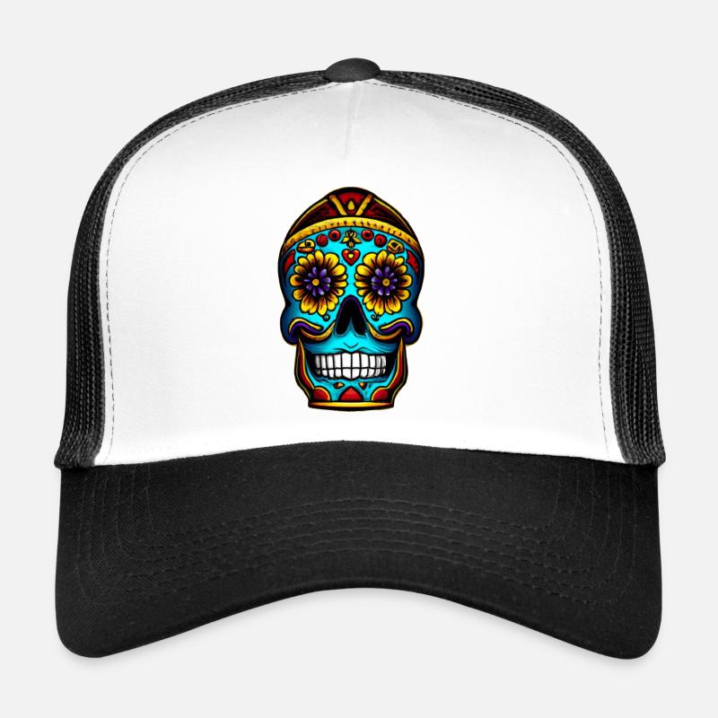 Crâne de style mexicain, Día de Muertos - Casquette trucker  - blanc/noir