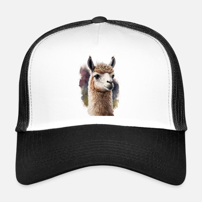 Alpaka Aquarell - Trucker Cap - Weiß/Schwarz