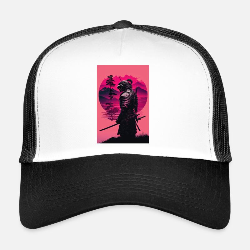 Samurai Vaporwave 80s Retro Japan Sakura 90s Anime - Trucker Cap - white/black