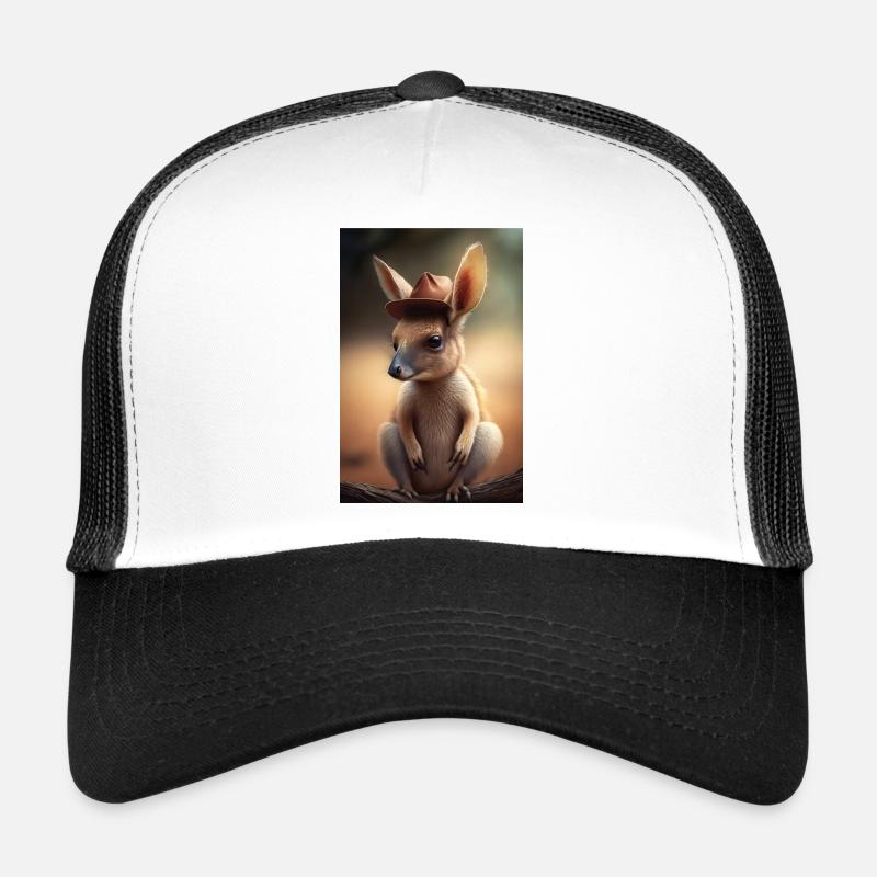Süßes Känguru mit Hut - Trucker Cap - Weiß/Schwarz