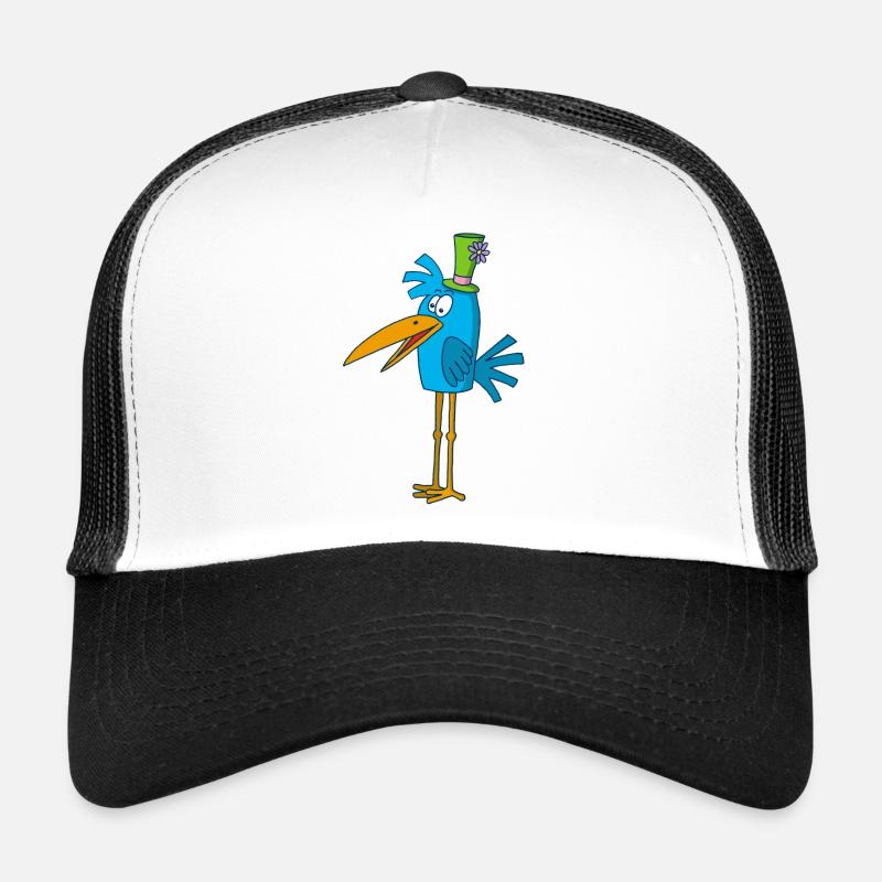 Blauer Vogel und sein Hut - Trucker Cap - Weiß/Schwarz