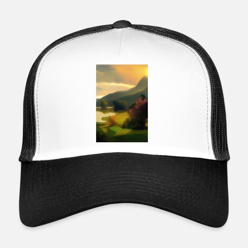 Landschaft mit See und Berge - Trucker Cap - Weiß/Schwarz
