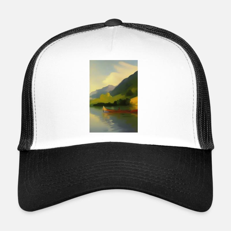 Landschaft mit See, Boot und Berge Trucker Cap