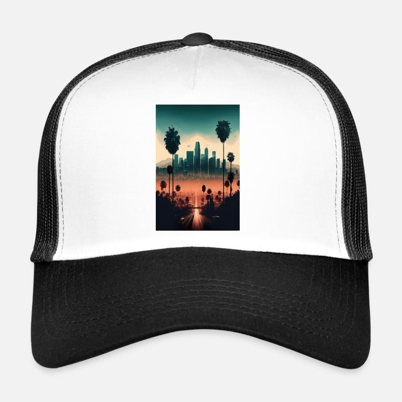 Los Angeles Landschaft Palmen Skyline Hochhäuser - Trucker Cap - Weiß/Schwarz