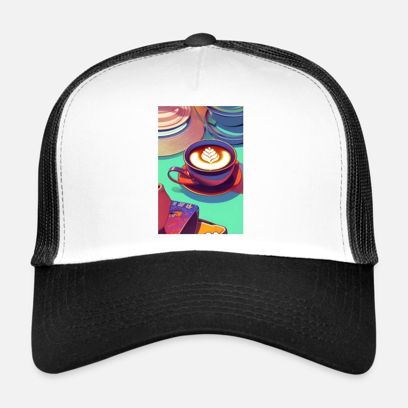 Kaffee, Kaffeebohnen - Trucker Cap - Weiß/Schwarz