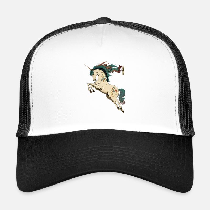 Einhorn in Ukiyo-e Stil - Trucker Cap - Weiß/Schwarz