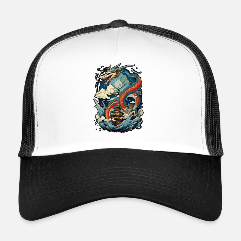 Chinese dragon Illustration on a flat color - Trucker Cap - white/black
