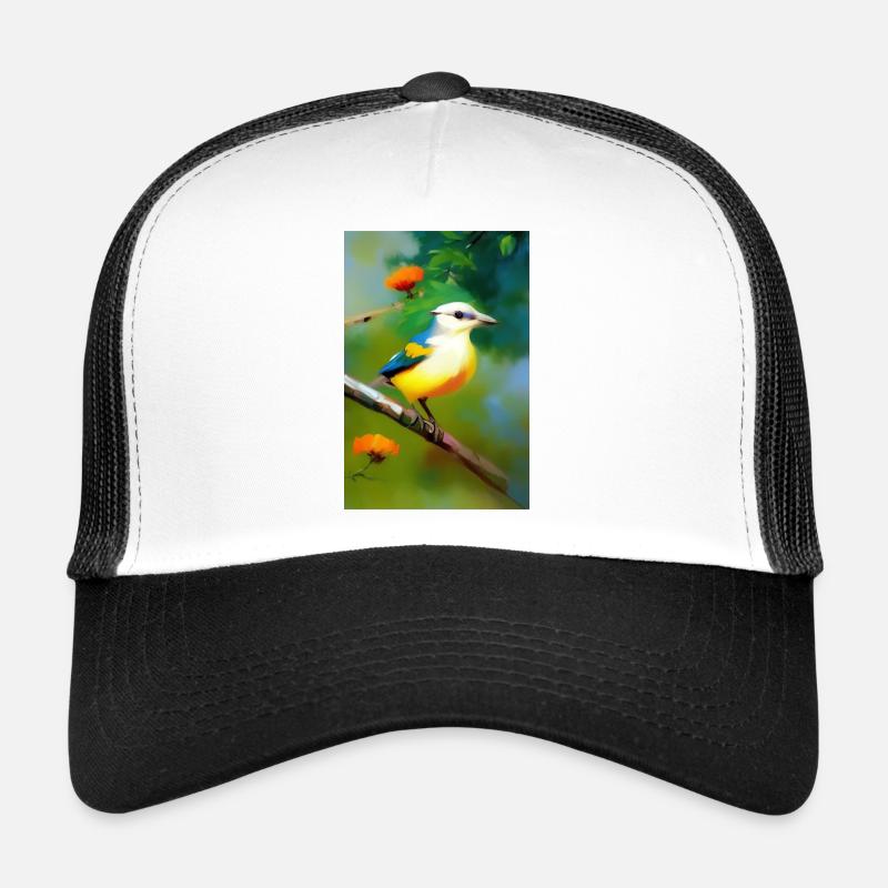 Bird on branch with flower blossoms Trucker Cap