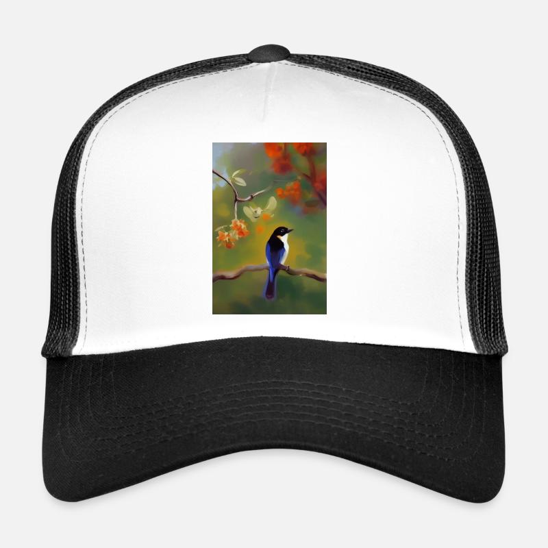Oiseau sur branche avec des fleurs colorées Casquette trucker 