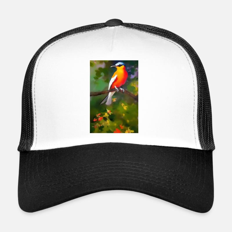 Oiseau sur branche avec des fleurs colorées Casquette trucker 
