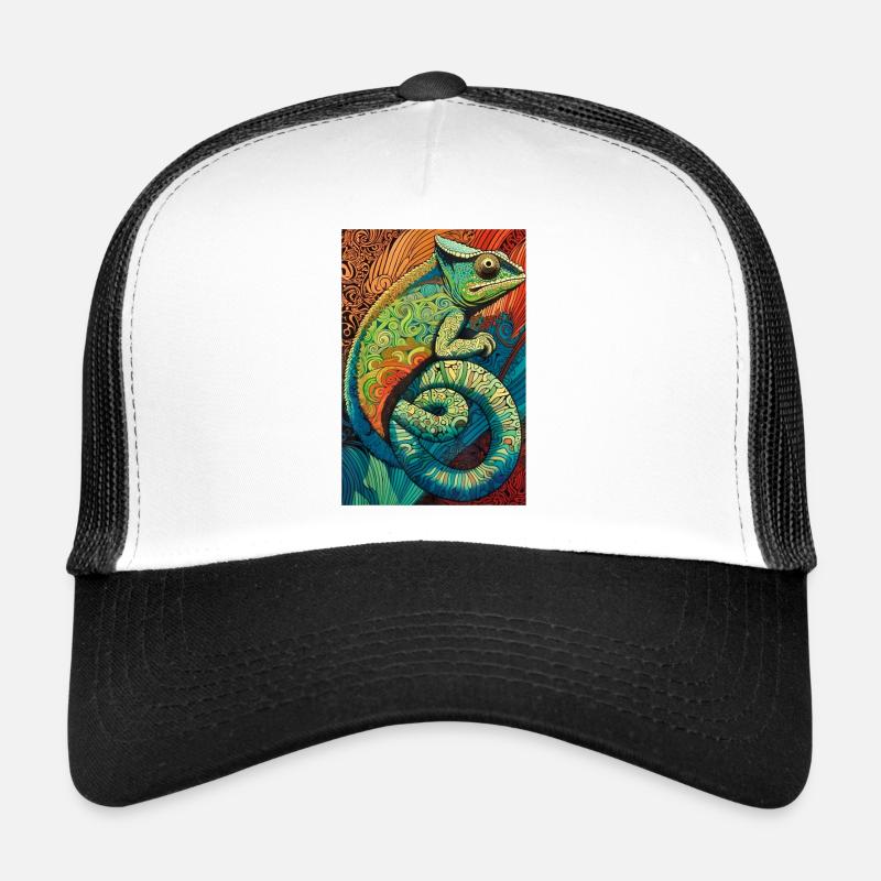 Lizard Lover Op Art Chameleon - Trucker Cap - Weiß/Schwarz