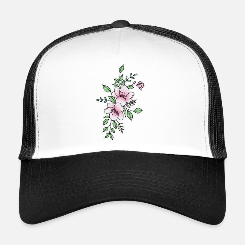 White pink flower Trucker Cap
