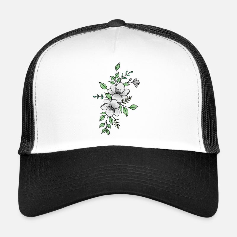Fleur blanche et grise Casquette trucker 