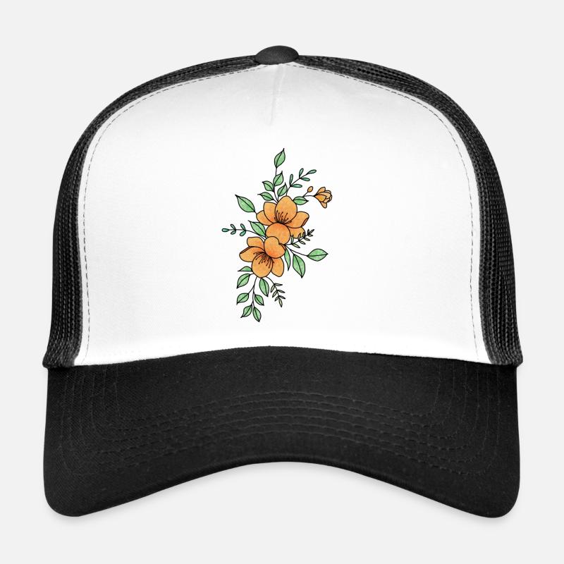 Orange and black flower Trucker Cap