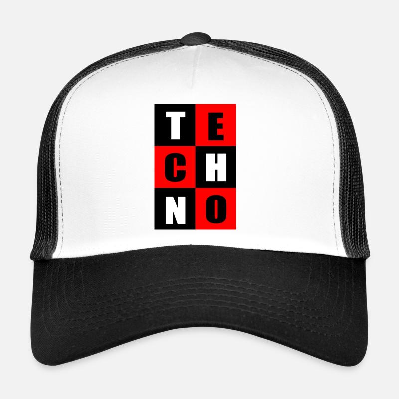 Rouge techno et noir Casquette trucker 