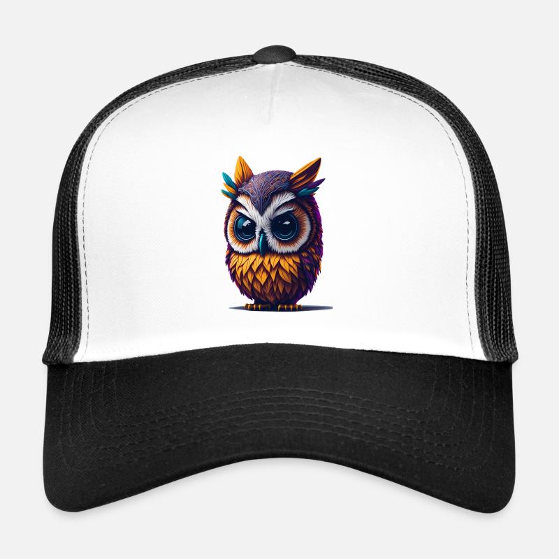 Eule 3 - Trucker Cap - Weiß/Schwarz