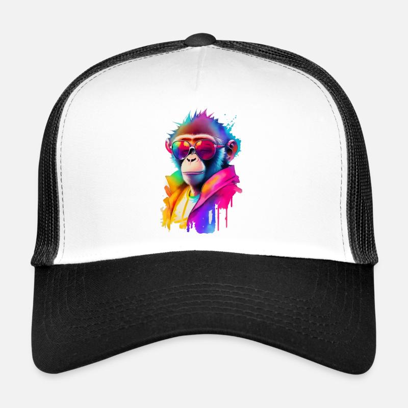 Affe mit Sonnenbrille - Trucker Cap - Weiß/Schwarz