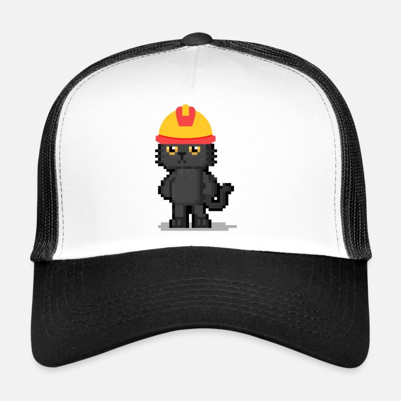 Pixel Katze Niedliche Karikatur Schwarze Katze Liebhaber Geschenke - Trucker Cap - Weiß/Schwarz
