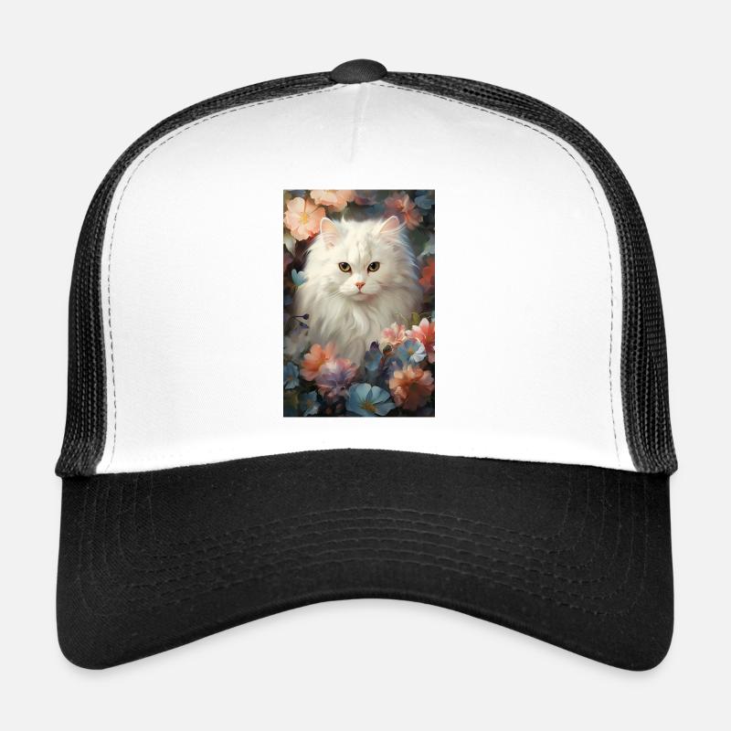Chat dans le parterre de fleurs Casquette trucker 