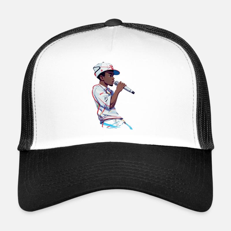 Black Rapper Holding a Microphone Trucker Cap