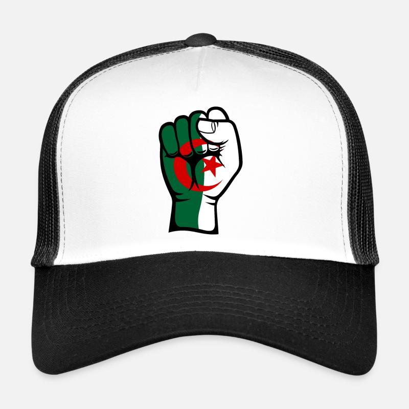 Drapeau de l’Algérie Symbole de la main du poing - Casquette trucker  - blanc/noir