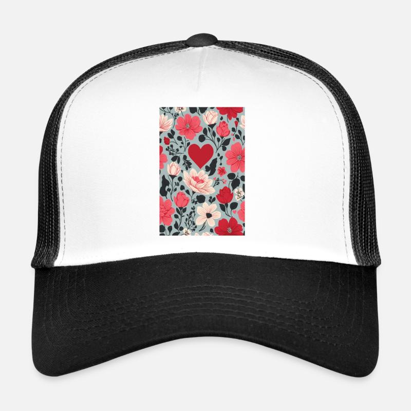Coeurs et fleurs motif Casquette trucker 