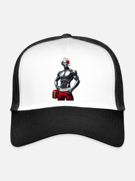Cyber robot with Santa hat and gift - Trucker Cap - white/black - Front