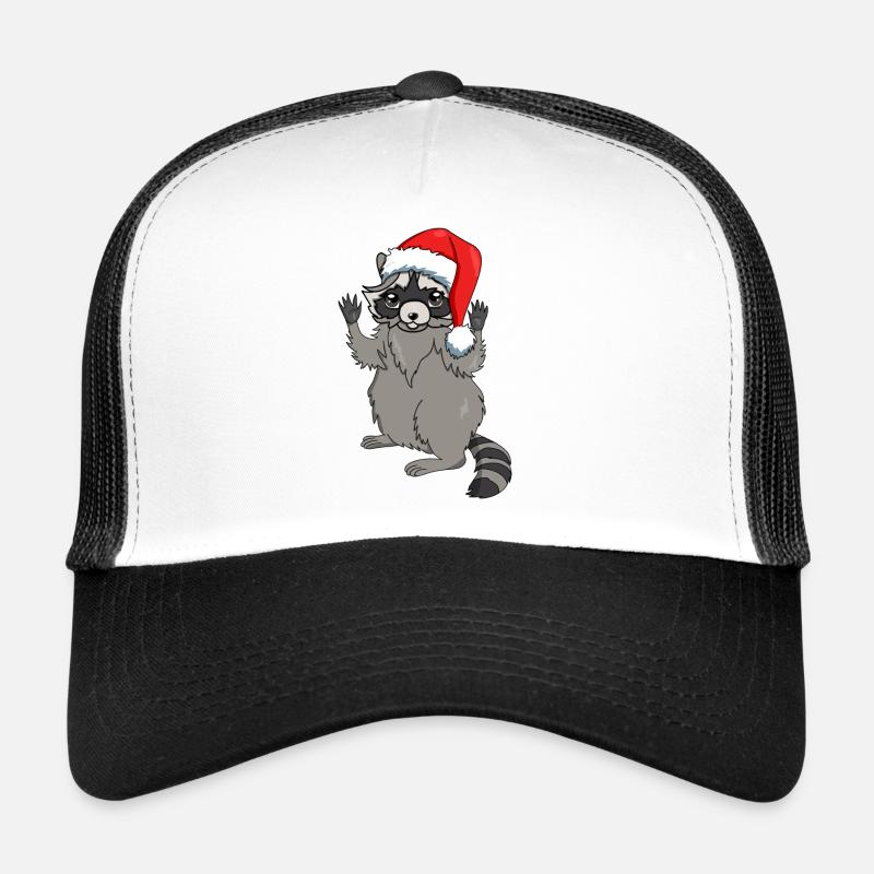 Waschbär mit Weihnachtsmütze - Trucker Cap - Weiß/Schwarz