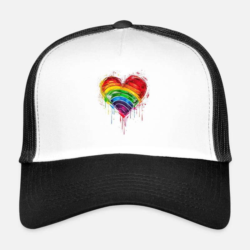 Abstract Rainbow Heart with Ink Splatters - Pride Trucker Cap