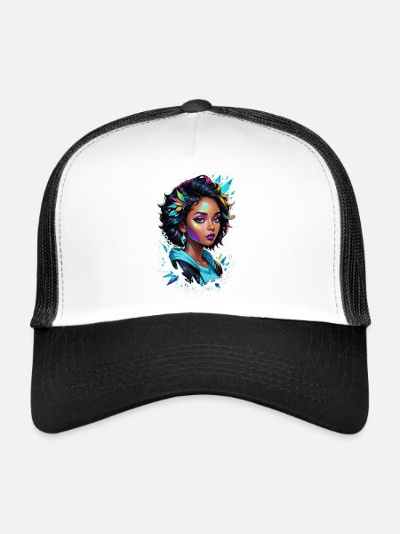 femme afro - beauté - Casquette trucker  - blanc/noir - Devant