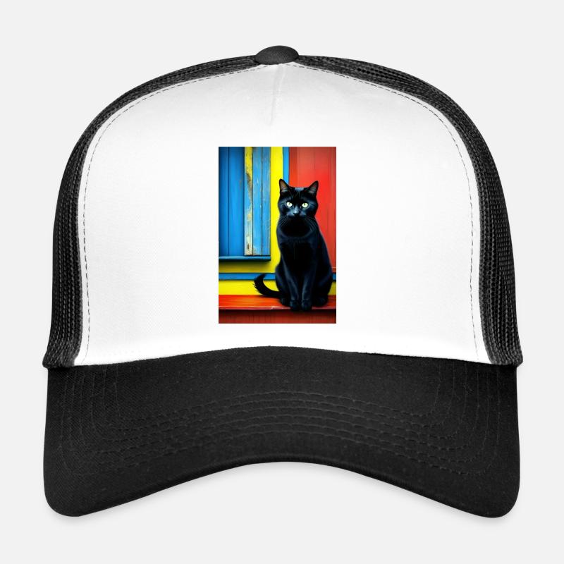 Schwarze Katze vorm Fenster Trucker Cap