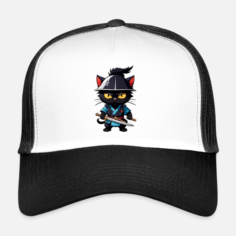 Ninja Cat - Samurai Kitten - Trucker Cap - white/black
