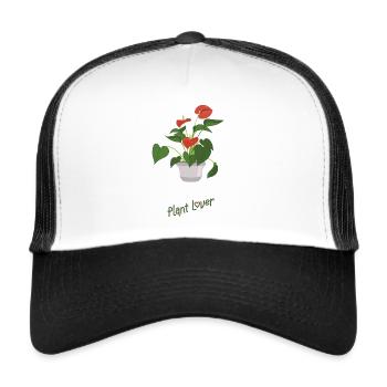 Flamingoblume mit Text "Plant Lover" - Trucker Cap - Weiß/Schwarz - Vorne