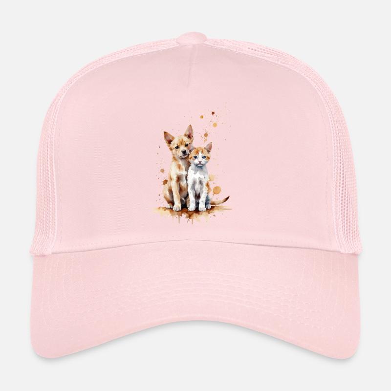 Copains aquarelle : un chiot et un chaton Casquette trucker 