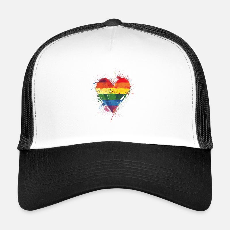 Cœur arc-en-ciel abstrait avec éclaboussures d’encre - Pride - Casquette trucker  - blanc/noir