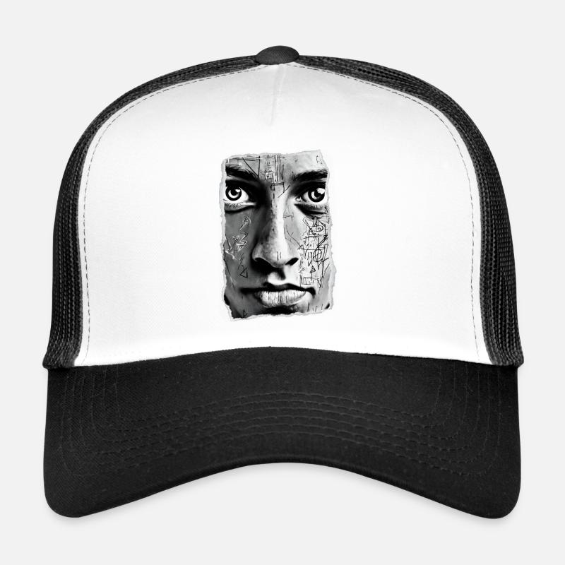 Monochrome geometric face art Trucker Cap