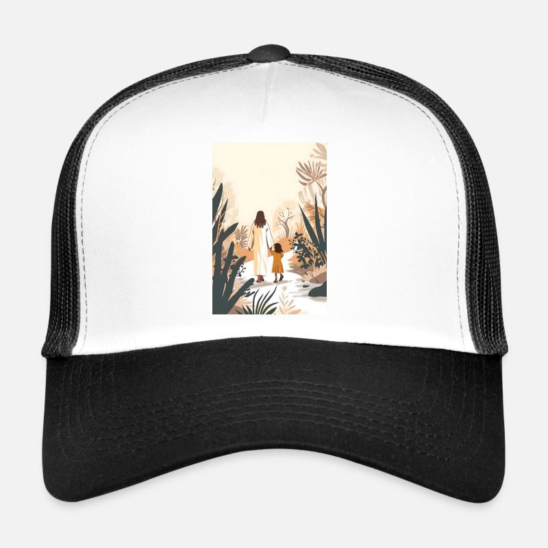 Jesus Christus Wandelt Mit Einem Mädchen, Komm - Trucker Cap - Weiß/Schwarz